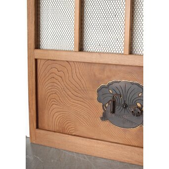 欅の銅金網張 升格子巾着金具蔵戸　W069YD 