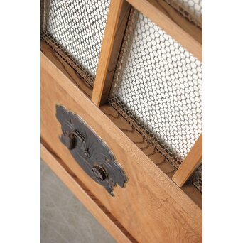 欅の銅金網張 升格子巾着金具蔵戸　W069YD 