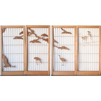 鶴に松 大型書院 4枚1組　R0204 ここから背面　現状はガラス等は入っていません