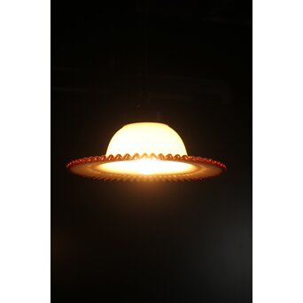 乳白地赤縁 ベル型ひらひら電笠　A034 