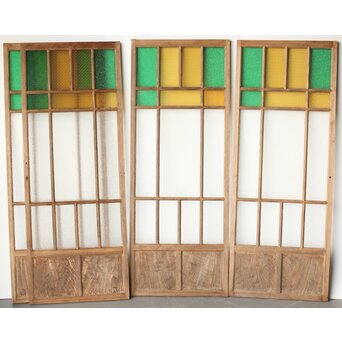 多種ガラス 細分割 緑黄色ガラス建具 4枚1組　GD0106Y