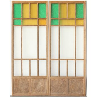 多種ガラス 細分割 緑黄色ガラス建具 4枚1組　GD0106Y A　表面