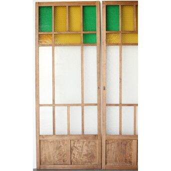 多種ガラス 細分割 緑黄色ガラス建具 4枚1組　GD0106Y 