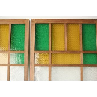多種ガラス 細分割 緑黄色ガラス建具 4枚1組　GD0106Y 