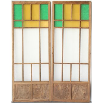 多種ガラス 細分割 緑黄色ガラス建具 4枚1組　GD0106Y B　表面