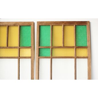 多種ガラス 細分割 緑黄色ガラス建具 4枚1組　GD0106Y 