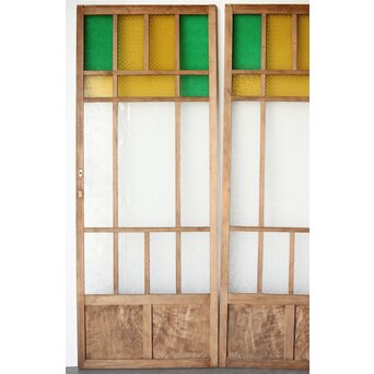 多種ガラス 細分割 緑黄色ガラス建具 4枚1組　GD0106Y 