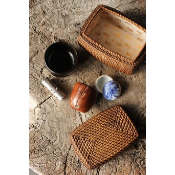 茶籠一式 黒茶碗/三浦竹泉/渓哉　U294