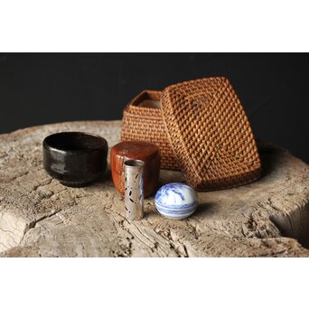 茶籠一式 黒茶碗/三浦竹泉/渓哉　U294 