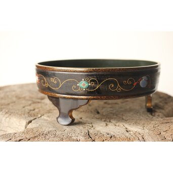 安藤七宝 安藤重兵衛作か 安藤氏謹製共箱 宝尽盆　Y038 