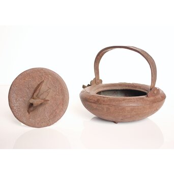 根来實三/ 実三 翡翠に魚 鉄蓋 鉄瓶/銚子　M321 