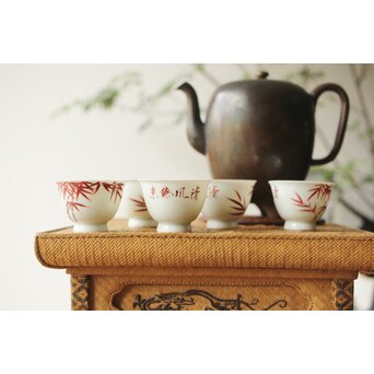 清鳳作 竹漢詩煎茶碗 5客1組　P344