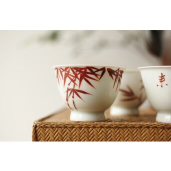 清鳳作 竹漢詩煎茶碗 5客1組　P344 