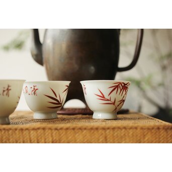 清鳳作 竹漢詩煎茶碗 5客1組　P344 