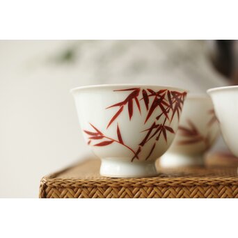 清鳳作 竹漢詩煎茶碗 5客1組　P344 