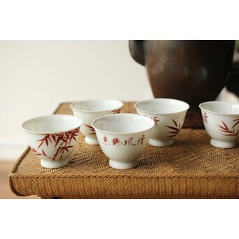 清鳳作 竹漢詩煎茶碗 5客1組　P344 