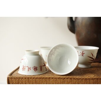 清鳳作 竹漢詩煎茶碗 5客1組　P344 