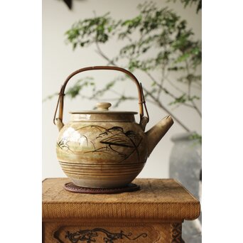 皆川マスか 益子焼 山水 土瓶 急須　P345 