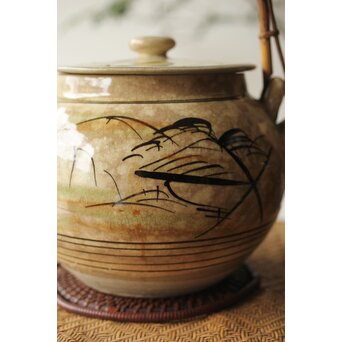 皆川マスか 益子焼 山水 土瓶 急須　P345 