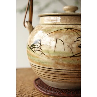 皆川マスか 益子焼 山水 土瓶 急須　P345 