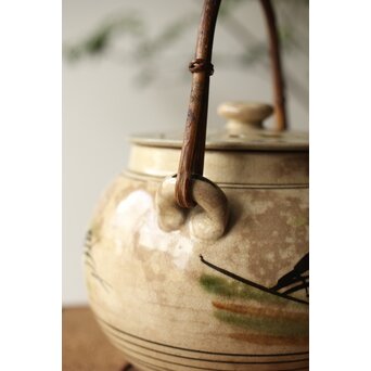 皆川マスか 益子焼 山水 土瓶 急須　P345 