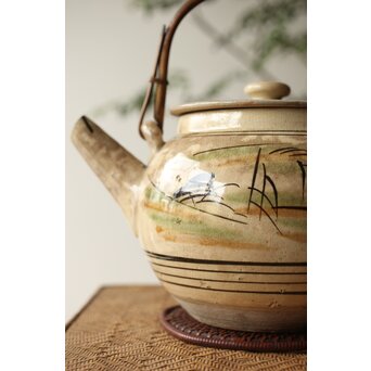 皆川マスか 益子焼 山水 土瓶 急須　P345 