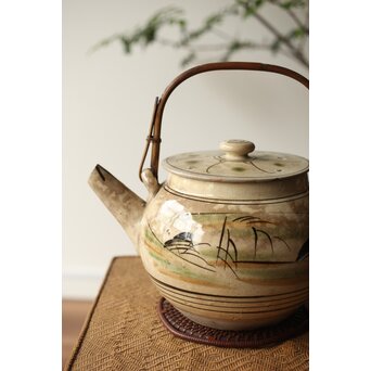 皆川マスか 益子焼 山水 土瓶 急須　P345 