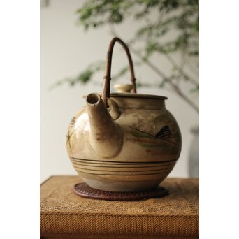 皆川マスか 益子焼 山水 土瓶 急須　P345 