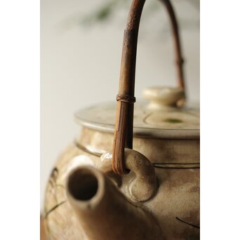 皆川マスか 益子焼 山水 土瓶 急須　P345 