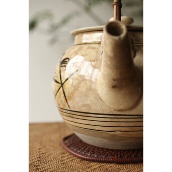 皆川マスか 益子焼 山水 土瓶 急須　P345 