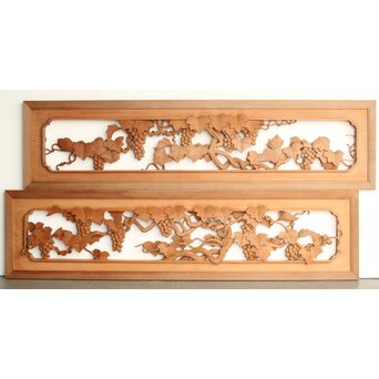 葡萄の木彫欄間 2枚1組　R0209Y 