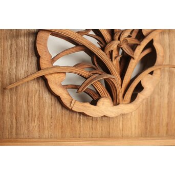 桐地 透かしと木彫の欄間 2枚1組　R0210Y 