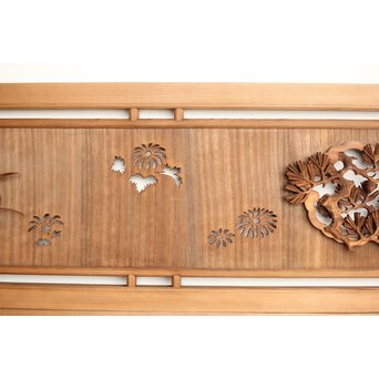 桐地 透かしと木彫の欄間 2枚1組　R0210Y 