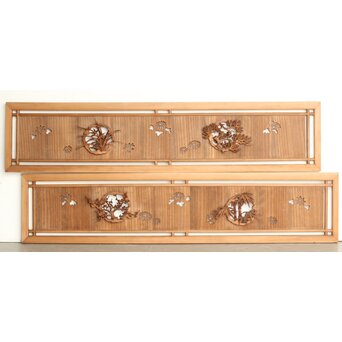 桐地 透かしと木彫の欄間 2枚1組　R0210Y