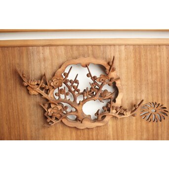 桐地 透かしと木彫の欄間 2枚1組　R0210Y 