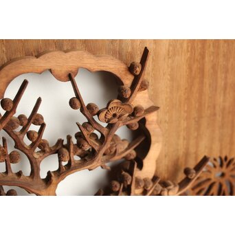 桐地 透かしと木彫の欄間 2枚1組　R0210Y 