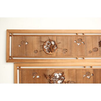 桐地 透かしと木彫の欄間 2枚1組　R0210Y 