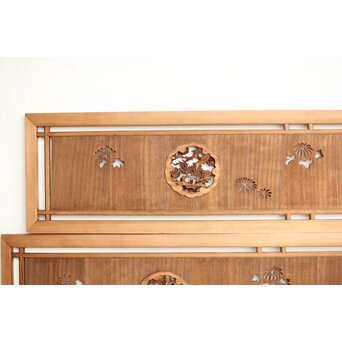 桐地 透かしと木彫の欄間 2枚1組　R0210Y 