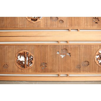 桐地 透かしと木彫の欄間 2枚1組　R0210Y 