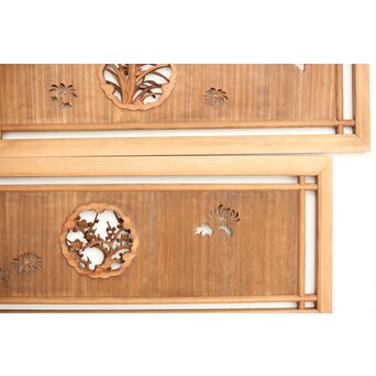 桐地 透かしと木彫の欄間 2枚1組　R0210Y 