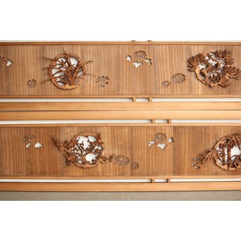 桐地 透かしと木彫の欄間 2枚1組　R0210Y 