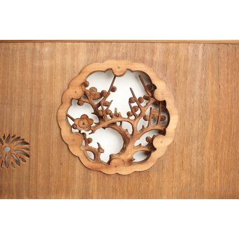 桐地 透かしと木彫の欄間 2枚1組　R0210Y 