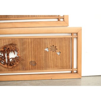 桐地 透かしと木彫の欄間 2枚1組　R0210Y 