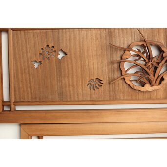 桐地 透かしと木彫の欄間 2枚1組　R0210Y 