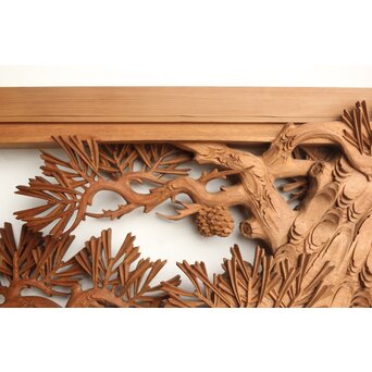 侊陽銘 深彫松 木彫欄間 2枚1組　R0214 