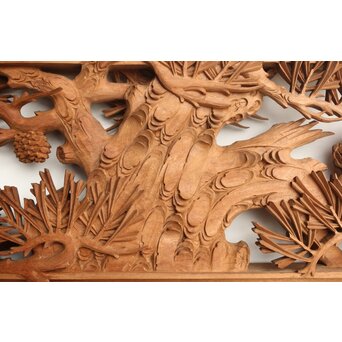 侊陽銘 深彫松 木彫欄間 2枚1組　R0214 