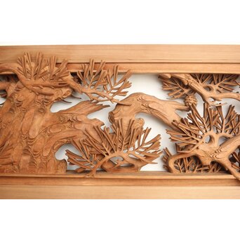 侊陽銘 深彫松 木彫欄間 2枚1組　R0214 