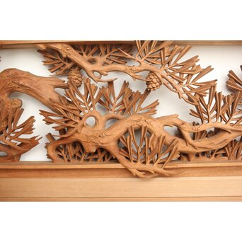 侊陽銘 深彫松 木彫欄間 2枚1組　R0214 