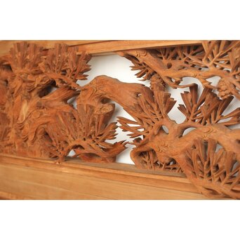 侊陽銘 深彫松 木彫欄間 2枚1組　R0214 