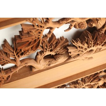 侊陽銘 深彫松 木彫欄間 2枚1組　R0214 